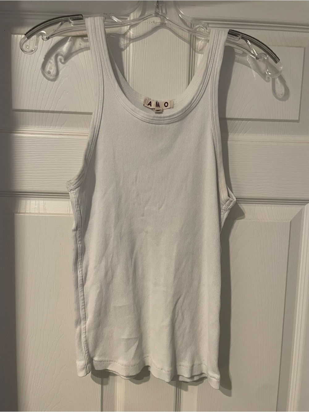 AMO White Ribbed Tank Top - Slim Scoop Neck